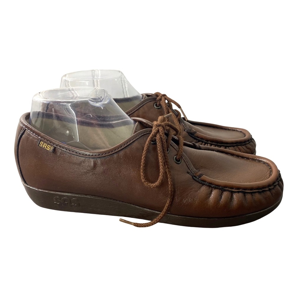 SAS Handsewn Brown Leather Moc Toe Lace Up Oxford Comfort Shoes Women 10.5 W